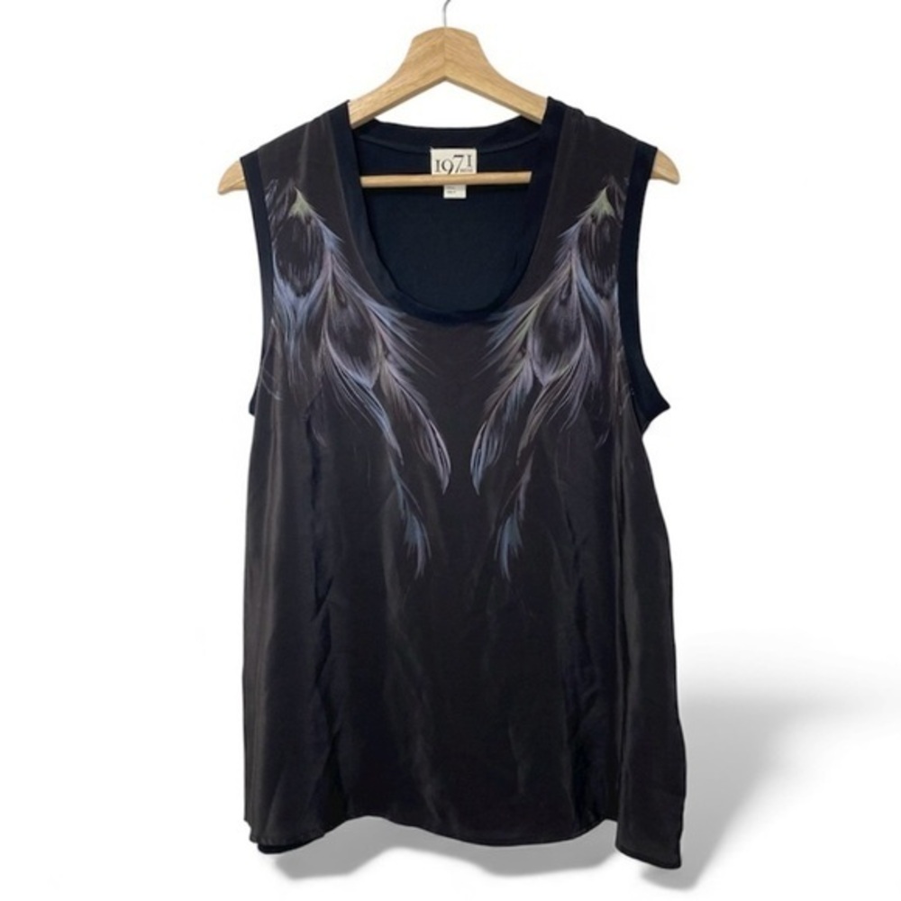 Reiss 1971 Silk Feather Print Sleeveless Blouse Multicolor size 8